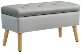 HOMCOM Bancă de depozitare cu material catifelat, picioare din lemn, pentru cameră de zi, dormitor, hol, 80 x 35 x 40 cm, Gri | Aosom Romania