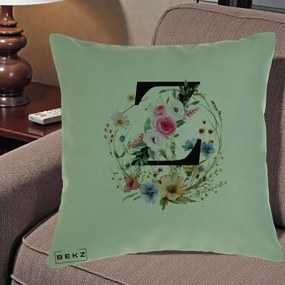 Cadou Personalizat - Perna Personalizata Monograma Florala Litera Z cu Coroana, 40x40 cm, Verde, Husa Detasabila, Perna Inclusa, BEKZ®