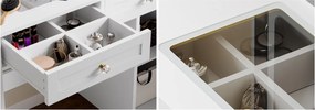 Masuta machiaj cu Oglinda LED si 2 Sertare pentru Cosmetice, Set Masa toaleta 90 cm, Alb, masuta cosmetica, vanity - SEA498