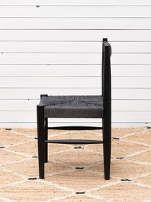 Scaun dining împletit din iută și lemn de mango, negru, cu spătar înfășurat în sfoară și picioare rotunde, 80 x 44 x 44 cm, „Gitana”
