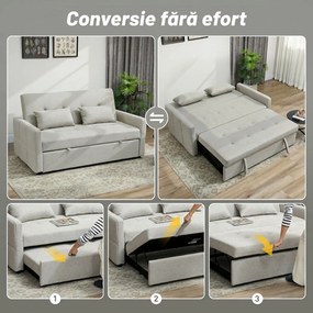 HOMCOM Canapea Pat cu Design Extensibil Clic Clac pentru 2 Locuri - Gri Deschis | Aosom Romania