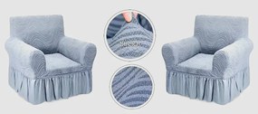 Set 2 Huse elastice pentru fotolii, cu volanas si model Jacquard Gri in dungi