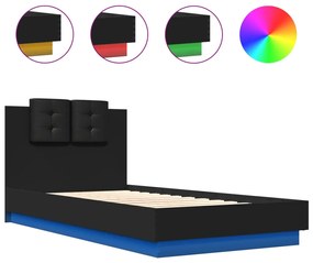 3210060 vidaXL Cadru de pat cu tăblie și lumini LED, negru, 90x190 cm