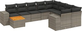 vidaXL Set mobilier de grădină cu perne, 10 piese, gri, poliratan