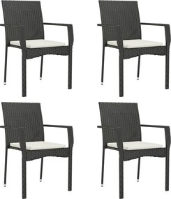 vidaXL Scaune de grădină cu perne, 4 buc., negru, poliratan