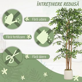 HOMCOM Plantă artificială Ficus Banyan din PEVA și lemn, cu ramuri flexibile și ghiveci din PP și ciment | Aosom Romania