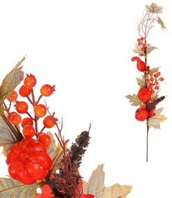 Ramură artificială de toamnă - dovleci roșii șifructe de pădure, 73 cm