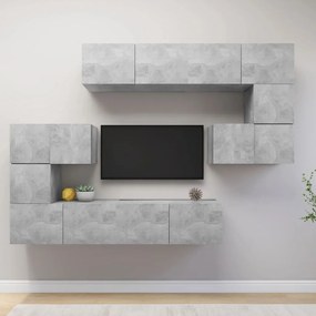 3079143 vidaXL Set de dulapuri TV, 8 piese, gri beton, lemn prelucrat
