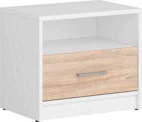 Noptiera NEPO PLUS, alb/stejar sonoma, PAL, 50x34x43 cm