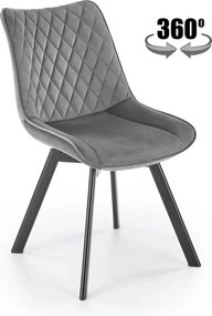 Scaun tapitat K520, gri/negru, stofa catifelata, rotativ, 45x63x80 cm