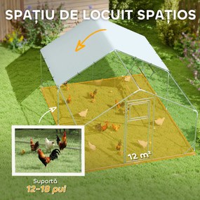 PawHut Coteț pentru Găini cu Acoperiș Impermeabil și Rezistent la UV, Hrănitor și Usă, 300x400x195 cm, Argintiu | Aosom Romania