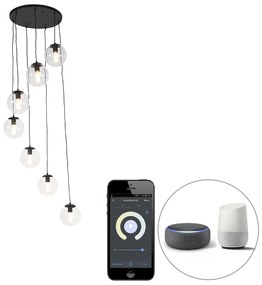 Lampă suspendată inteligentă neagră cu 7 lumini inclusiv Wifi ST64 - Pallon