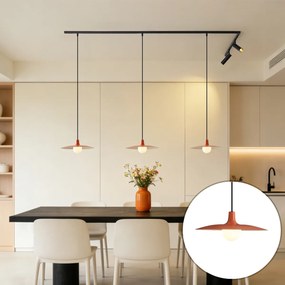 Sistem de iluminat pe șină modern negru cu 2 spoturi și 3 lumini suspendate portocalii monofazate - Slimline Uzzy Panzi