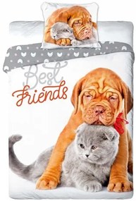Lenjerie de pat cu două fețe cu câini și pisici