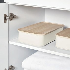 Cutie depozitare cu capac din lemn paulownia iDesign Eco, 21,3 x 43 cm, alb