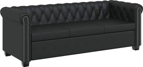 vidaXL Canapea Chesterfield cu 3 locuri, piele artificială, negru