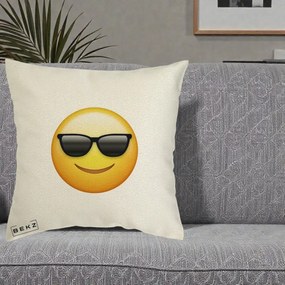 Perna Decorativa Emoji Cool Ochelari, 40x40 cm, Ecru, Husa Detasabila, Perna Inclusa, BEKZ®