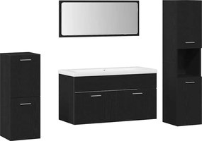 vidaXL Set de mobilier pentru baie 5 pcs Stejar Negru Lemn compozit