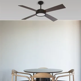 Lustra LED cu Ventilator si telecomanda design modern HYDRA negru / lemn nuc