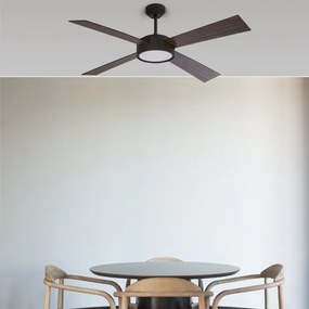 Lustra LED cu Ventilator si telecomanda design modern HYDRA negru / lemn nuc