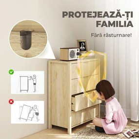 HOMCOM Comodă pentru Dormitor cu 4 Sertare Canelate, Comodă din Lemn cu Mânere Aurii, pentru Sufragerie, Sala de Mese și Hol, 70x38x93 cm, Lemn Natural | Aosom Romania