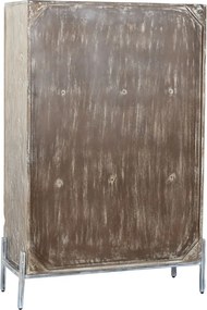 Dulap vintage din lemn de mango, alb, cu 2 uși, 2 rafturi și relief geometric, pe picioare, finisaj patinat, 134 x 85 x 38 cm, „Fougères”