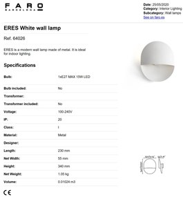 Aplica perete ambientala design modern ERES alba