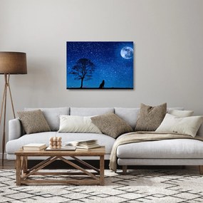 Tablou pe sticlă - Lupul urlând la lună (70x50 cm)