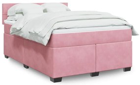 vidaXL Pat box spring cu saltea, roz, 140x190 cm, catifea