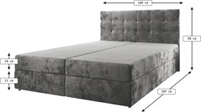 Pat tapițat boxspring GLORIEN VELVET 160x200 cm gri Saltele: Saltea cu arcuri Bonell