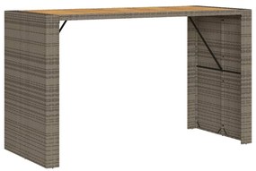 368701 vidaXL Masă bar grădină, blat lemn acacia, gri 185x80x110 cm poliratan