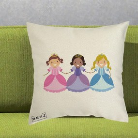 Perna Personalizata Printese Diverse Ilustratie, 40x40 cm, Ecru, Husa Detasabila, Perna Inclusa, BEKZ®