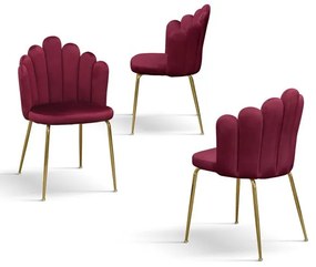 PAZZO DESIGN Set de 4 scaune Sissi Bordeaux din catifea și picioare metalice | Aosom Romania