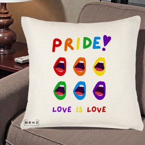 Perna Personalizata Pride Love is Love Curcubeu, 40x40 cm, Crem Reliefat, Husa Detasabila, Perna Inclusa, BEKZ®