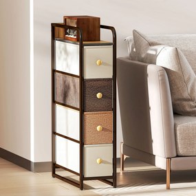 HOMCOM Comodă Slim din Material Textil cu 4 Sertare Pliabile, Mobil Compact din Oțel pentru Dormitor, Baie și Living, 20x47x84,5 cm, Multicolor | Aosom Romania