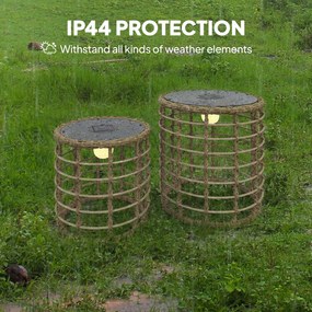 Outsunny Lampă solară de podea set de 2 Lămpi solare din ratan cu senzor de lumină LED Lampă solară în stil Boho IP44 | Aosom Romania