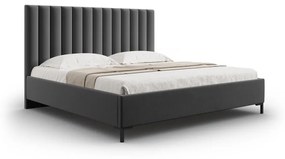 Pat matrimonial gri închis tapițat cu spațiu de depozitare și somieră 140x200 cm Casey – Mazzini Beds