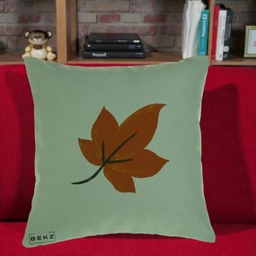 Perna Decorativa Frunza de Toamna Portocalie, 40x40 cm, Verde, Husa Detasabila, Perna Inclusa, BEKZ®