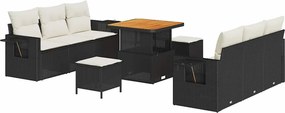 vidaXL Set de canapele pentru grădină cu pernă 9 pcs Negru poliratan
