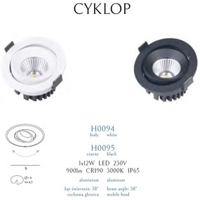Spot LED directionabil, incastrabil tavan fals / plafon IP65 CYKLOP negru H0095 MX