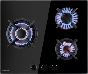 Klarstein Goldflame 3, plită pe gaz, 3 arzătoare, arzătoare Messing, sticlă ceramică