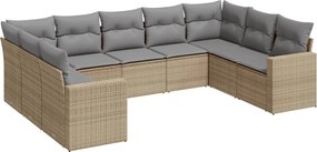 vidaXL Set canapele de grădină, 9 piese, cu perne, bej, poliratan