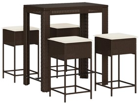 3261452 vidaXL Set mobilier bar de grădină cu perne, 5 piese, maro, poliratan