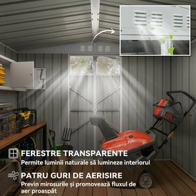Outsunny Magazie pentru Unelte din Oțel Galvanizat cu 2 Uși, 246x117x180 cm, Gri Deschis | Aosom Romania