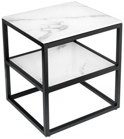 Neînvins Masuta laterala Elegance 45 cm aspect marmura cu cadru alb, negru