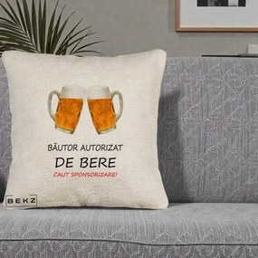 Perna Decorativa Bautor Autorizat de Bere, 40x40 cm, Bej Canapea, Husa Detasabila, Perna Inclusa, BEKZ®
