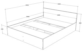 Pat Malmo, 200 x 160 cm, saltea spuma inclusa, Stejar Artisan/Argila