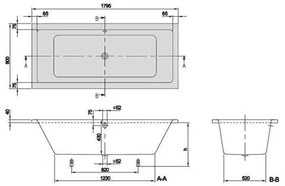 Cada dreptunghiulara Targa Plus Duo, Villeroy &amp; Boch, 180 x 80 cm, alb alpin