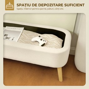 HOMCOM Banca de Depozitare de 65L din Material Teddy și Lemn, 120x42x45 cm, Bej | Aosom Romania