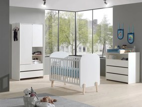 Set Mobilier Kiddy pentru Camera Bebelusului – Pătuț 60x120 cm, Comodă, Masă de Înfășat și Dulap 2 Uși – Alb – Vipack